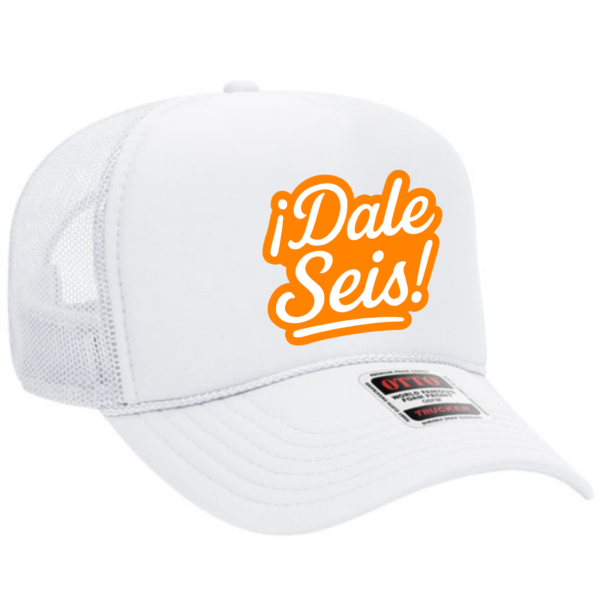 Dale Seis white trucker hat mockup